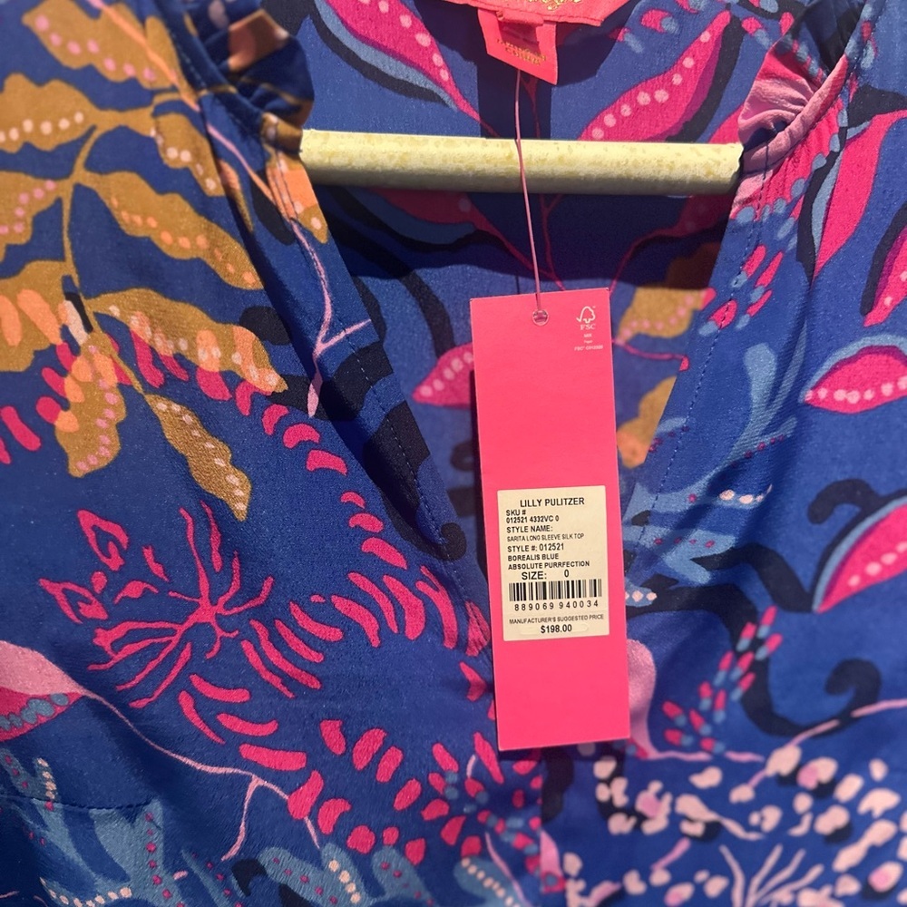 Lilly Pulitzer $198 Sarita Silk Top, Absolute Purrfection, Size 0 NWT BOHO - Picture 10 of 10